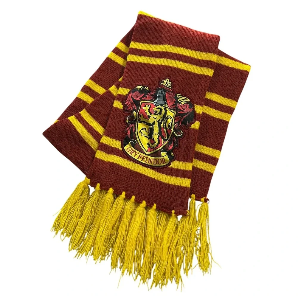 Harry Potter Gryffindor Scarf Burgundy Gold Striped Knit House Crest Tassel
